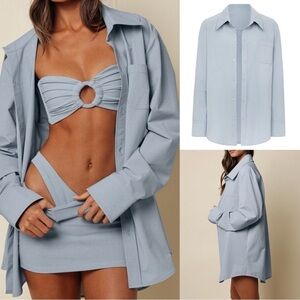 Montce Swim Long Sleeve Button Down Shirt in Light Denim